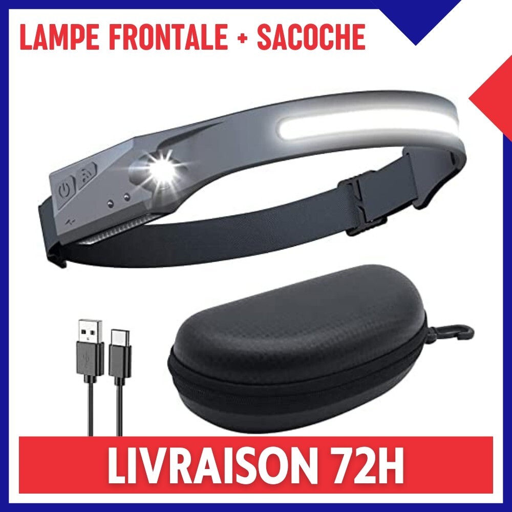 Lampe torche frontale LED ultra puissante 350 lumens avec batterie USB