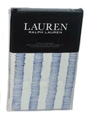 Ralph Lauren Annalise Blue Stripe King Pillowcases Set New 1st Quality