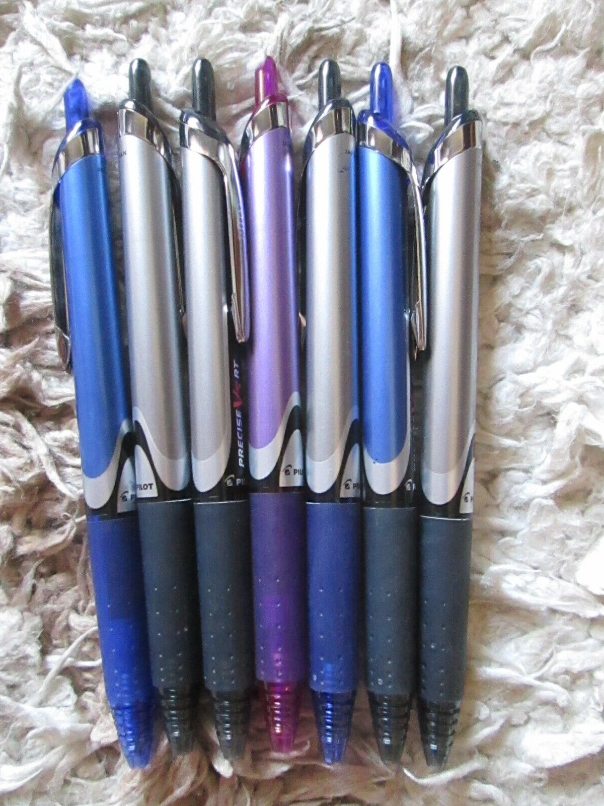7 Pilot Precise V5 RT Pens, Extra Fine Point, Rolling Ball ~~Blue, Purple, Black