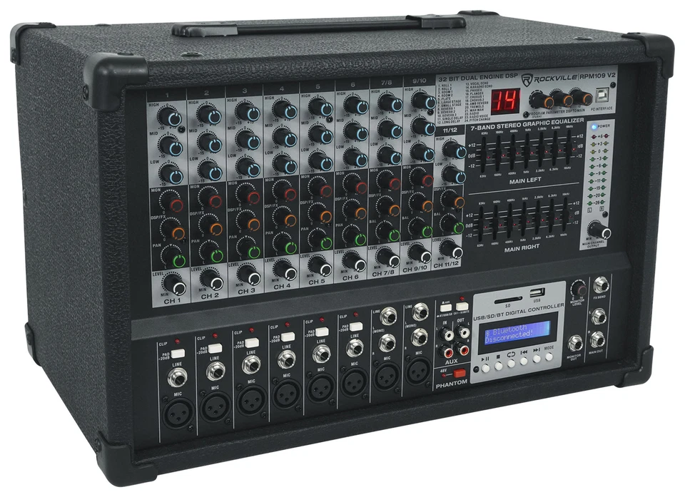 Rockville RPM109 V2 12 Channel 4800w Powered Mixer, 7 Band EQ, Effects, USB, 48V - Image 2 of 4