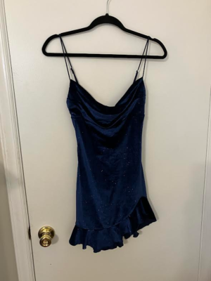 Lucy In The Sky Mini Dress Blue Sparkle Lace Up Back Party Dance Small New  | eBay