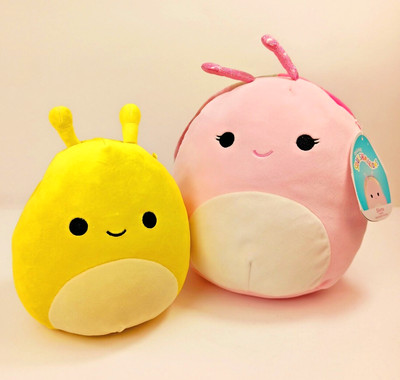 2 Squishmallows Plush Kellytoy Silvina Rainbow Snail 11'' Zarina Banana Slug 8'' 