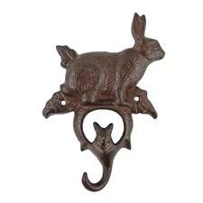 Bunny Rabbit Key Holder Cast Iron Hanger Hook Wall Mounted Rustic Antique Brown