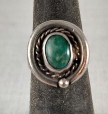 Vintage Handmade Sterling Silver Green Turquoise Ring Size 7