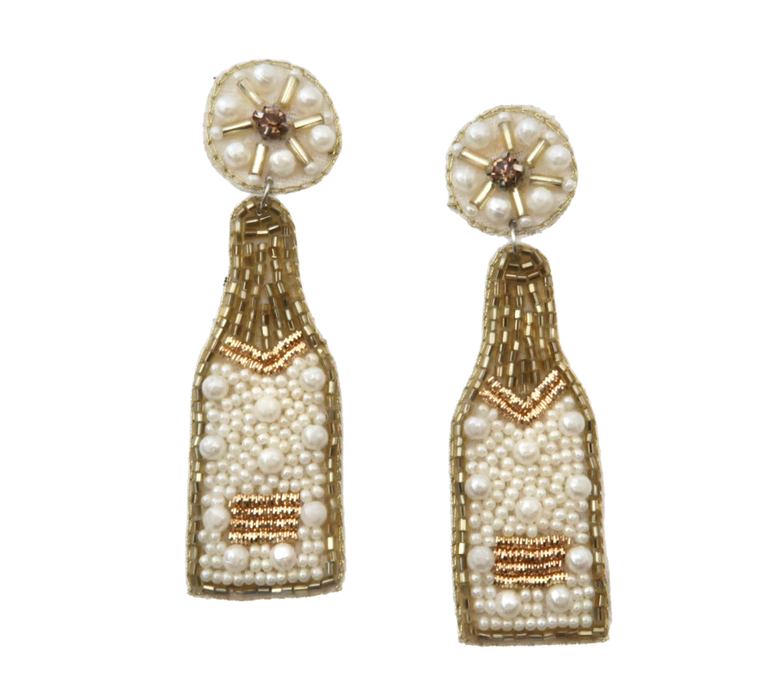 Beaded Champagne bottle dangle earrings UK