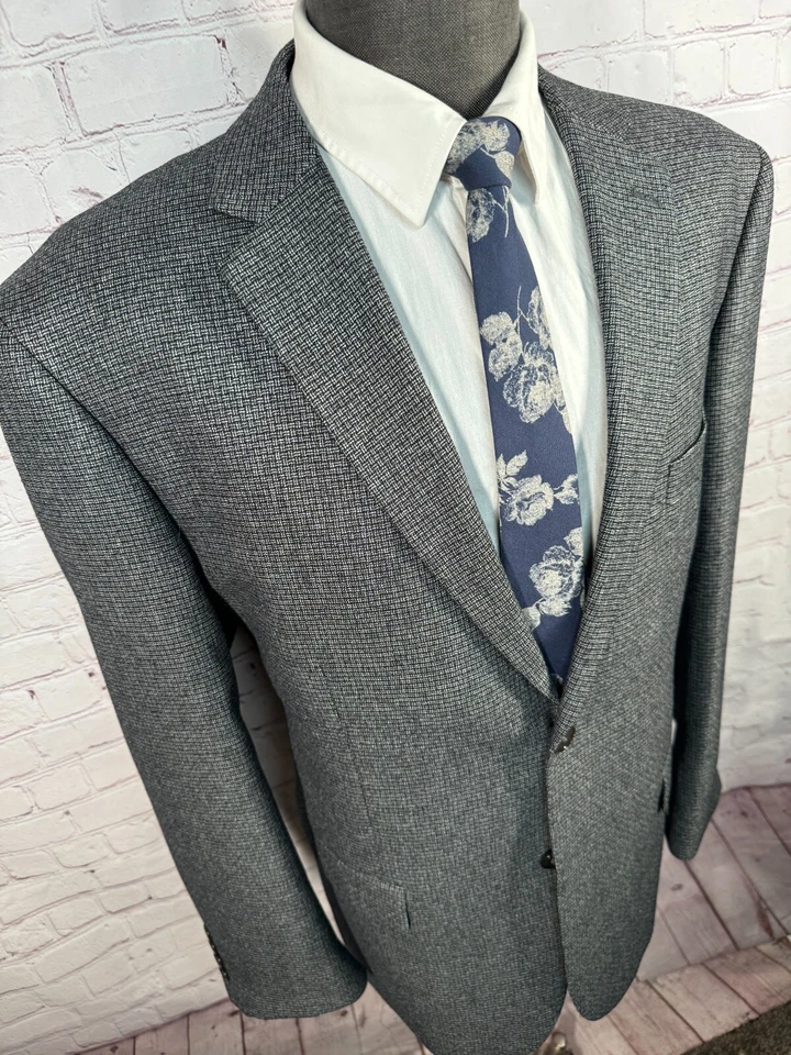 LORENZO BRUNO Mens Gray HOPSACK REG FIT Sport Coat Blazer Jacket SIZE 44R - Image 3 of 4