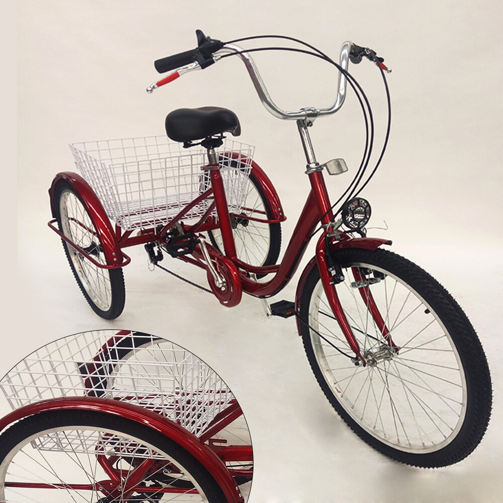 Tricycle 24 Pouces MccoMMon – 6 Vitesses – Panier Et Dossier – Jaune Rétro – Pour Adulte Et Personnes Âgées