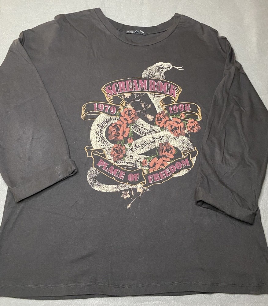 Zara Women’s Shirt Size Small Scream Rock Place of Freedom Graphic 3/4 Sleeve