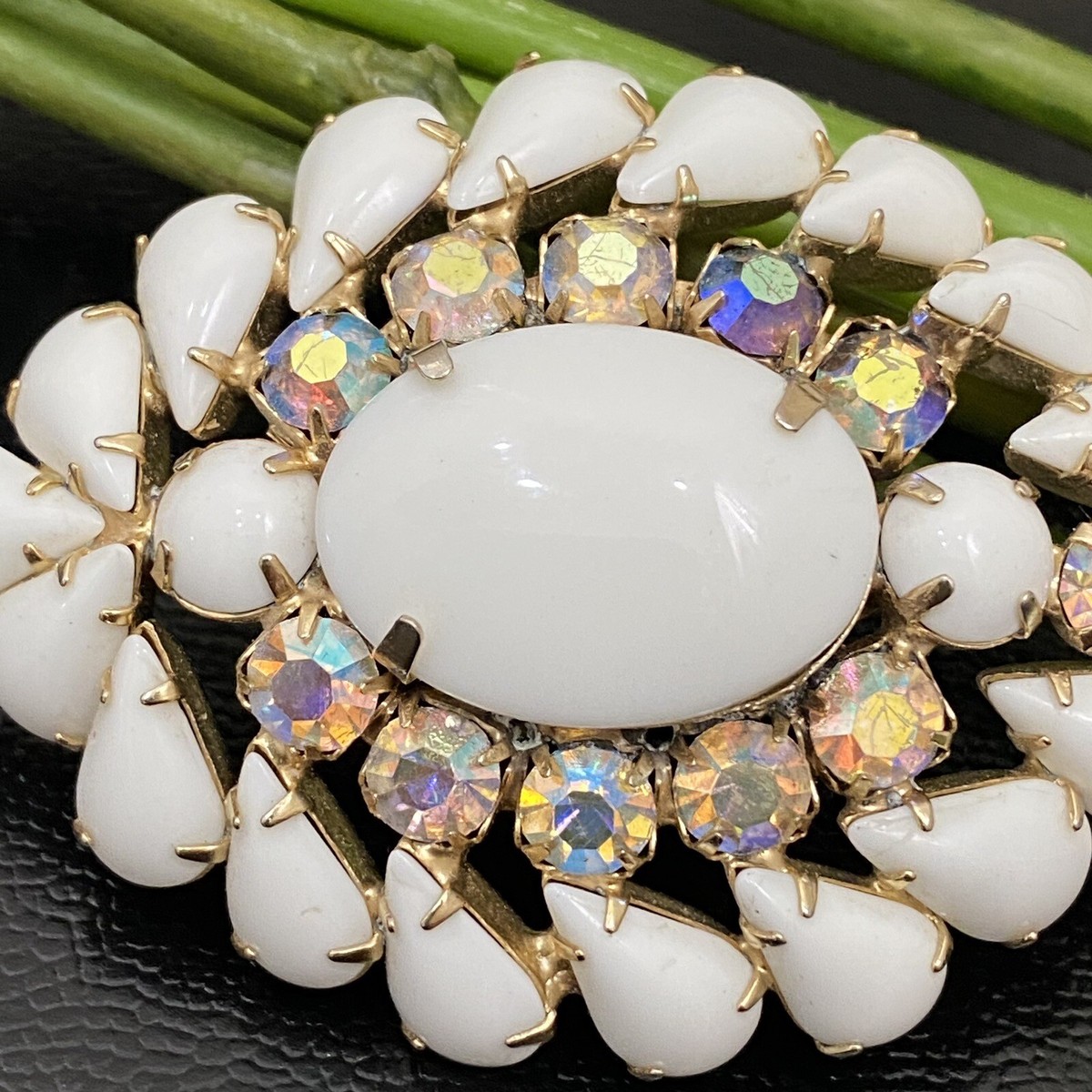Vintage Juliana Delizza & Elster Milkglass AB Rhinestone Crystal