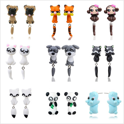 New Creative Cute Animal Dinosaur Cat Pottery Earrings Piercing