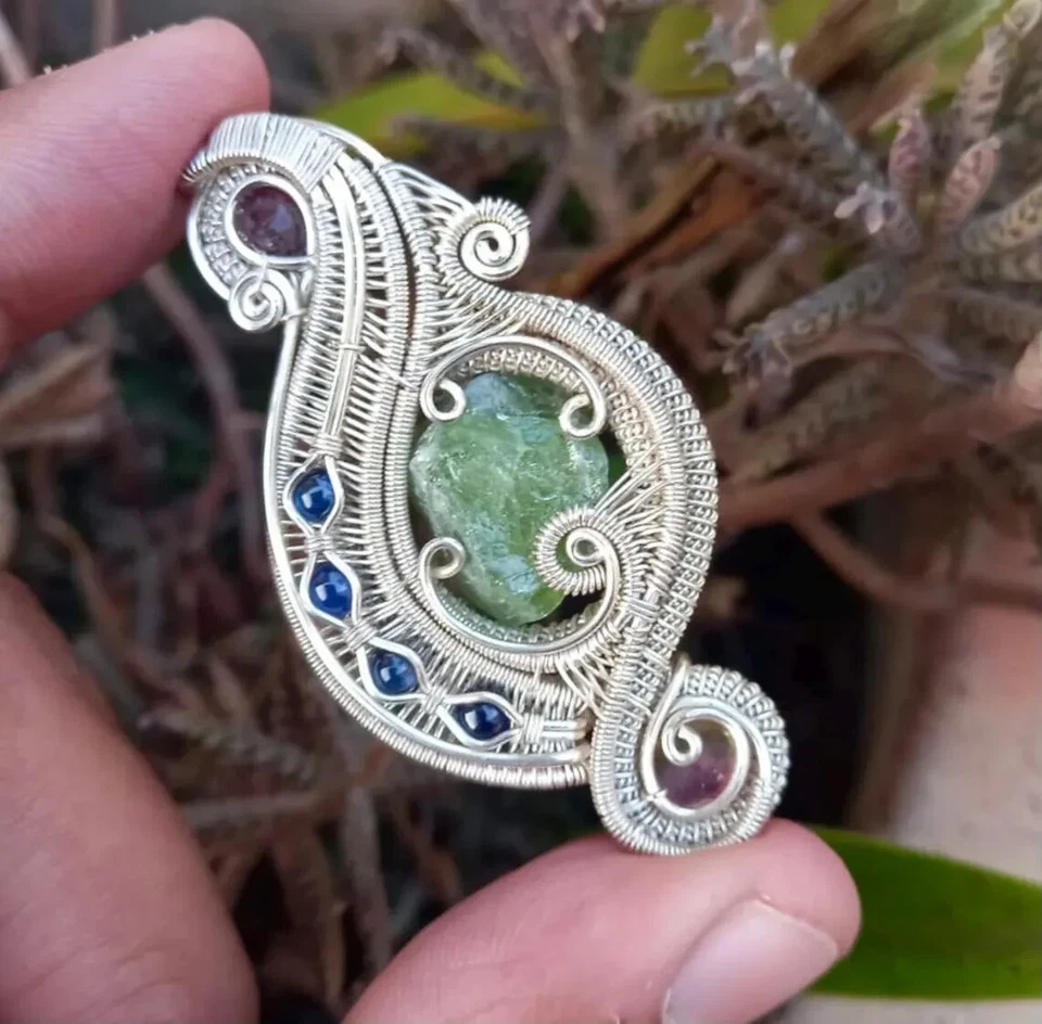 Sterling Silver Wire Wrap Pendant Peridot Pendant Wire Wrapped Pendant Jewelry - Image 2 of 4