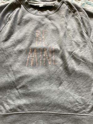Rae Dunn *Be Mine* Gray Pullover Long Sleeve Sweater Womans Size Large