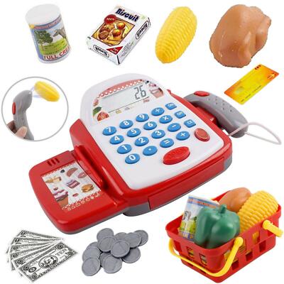 Kids Electronic Cash Register Toy Working Scan Till Play Food