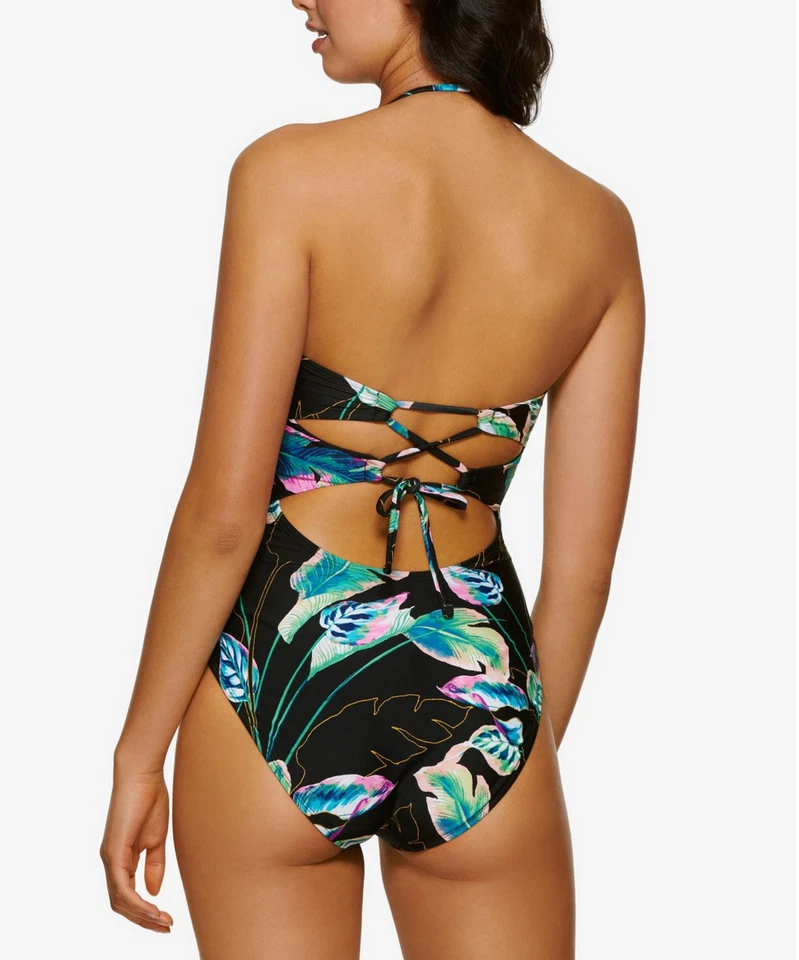 HULA HONEY Twisted Palms Printed Cutout One Piece Swimsuit XS S-Small Swimwear - Image 2 of 2