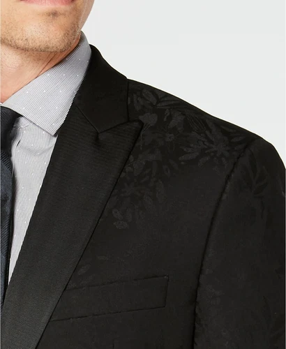 Blazer Ryan Seacrest Para Hombres Floral Jacquard Calce Ajustado Abrigo Tonal Negro, Talla 40 - Imagen 3 de 4