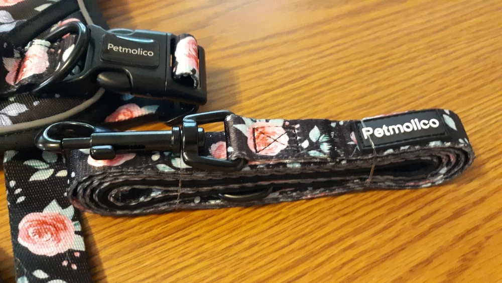 Dog Harness Size Large with walking Leash Black with Roses new