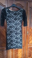Evie Black Lace Cocktail Dress with beige liner Size 10 Ex Condition