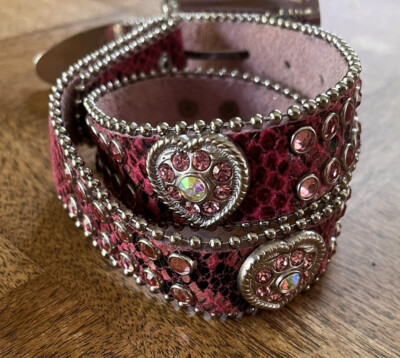 PINK BLING RHINESTONE WESTERN HEART BELT GENUINE LEATHER  display picture 3