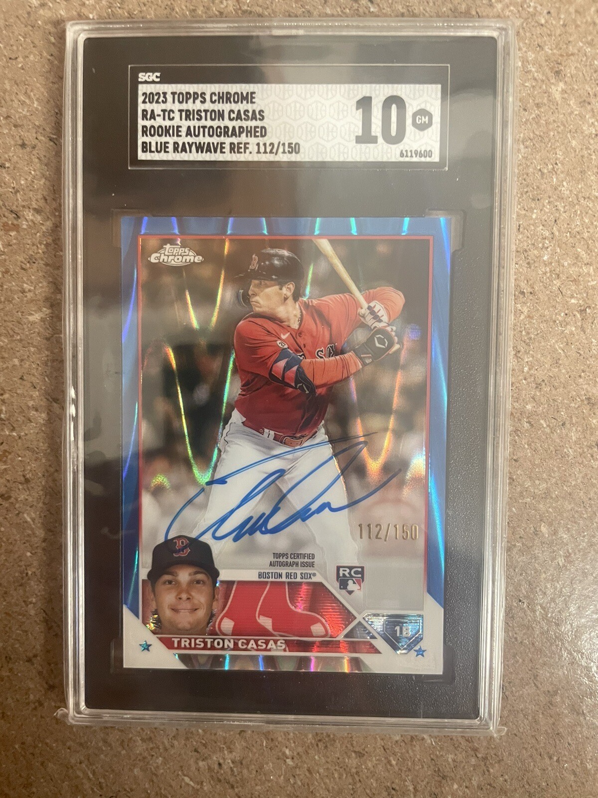 2023 TOPPS CHROME BASEBALL TRISTON CASAS ROOKIE BLUE RAYWAVE AUTO 112/150 SGC 10