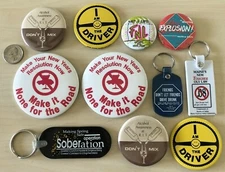 Lot of 11 Anti Drinking Driving Drugs Keychains Pinbacks Buttons Sober Driver