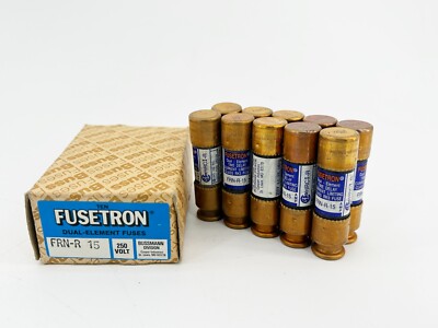 New Box of 10 Bussmann FRN-R-15 Dual Element Time Delay Fuse 15A 125VDC Class RK