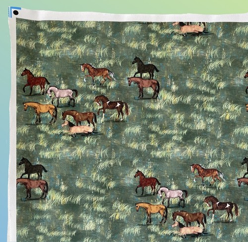 Dogwood Denim Fabric 28" x 18" Imperial Fat Quarter: Elegant Horses Grass Field - Picture 9 of 24