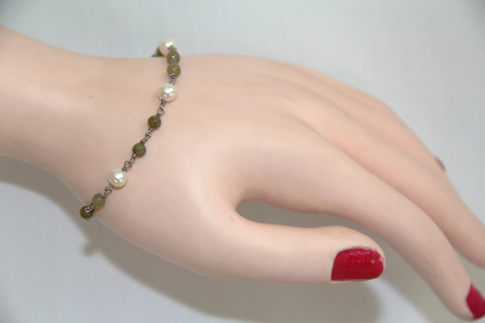 Blue Nile Sterling Silver Pearl and Chalcedony Bracelet. RARE Gorgeous Foto 4 de 4