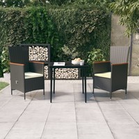 3-Tlg. Garten-Essgruppe Mit Kissen Schwarz Sitzgruppe Set Sitzgruppe