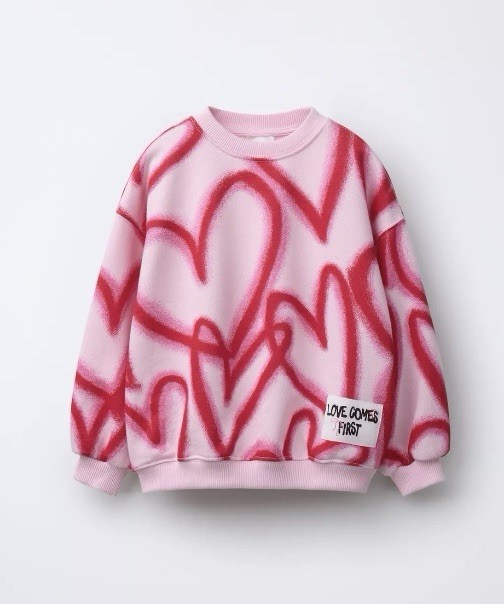 Zara Girls Pink Graffiti Heart Sweater Size 1 1/2 NWT