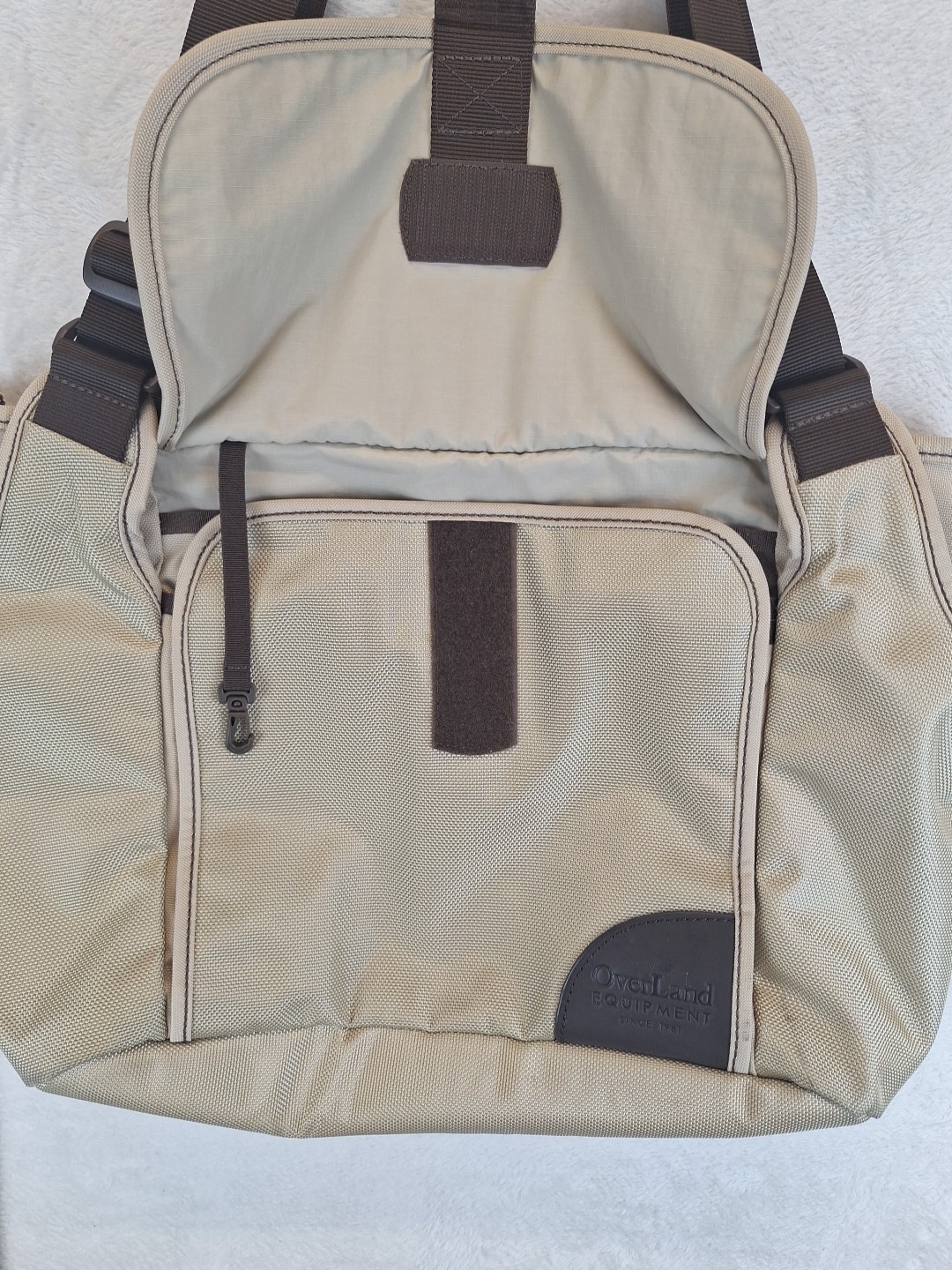 Overland Equipment Messenger Bag Satchel Crossbody Tote Beige Brown Nylon 14x11