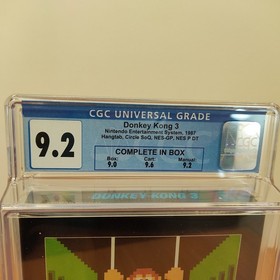 hangtab Donkey Kong 3 CIB CGC 9.2 w/ 9.6 cart rare nintendo nes VGC lot NOT wata