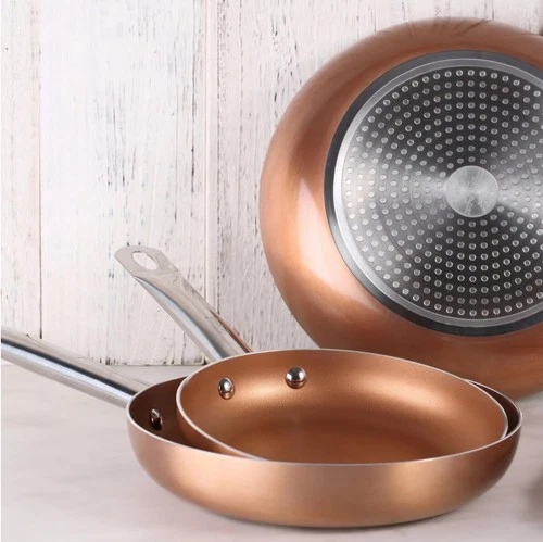 MAXELLPOWER JUEGO DE 3 SARTENES ANTIADHERENTES 2 TAPAS COLOR COBRE COPPER PAN AP - Imagen 5 de 6