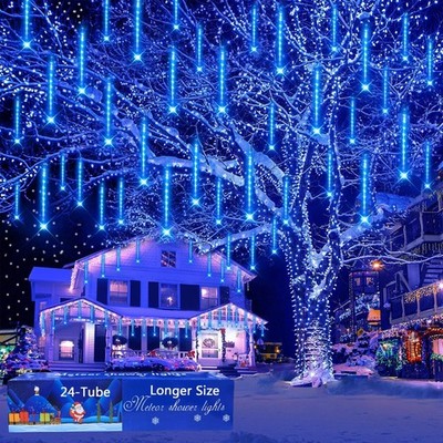 Outdoor Christmas Decorations: 24-Tube Meteor Shower Lights 576 LED Snow Fall...