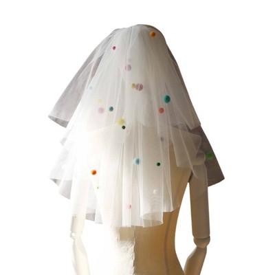 Bridal Veil with Colorful Pompoms Wedding Bride Veil for Formal and Night Event