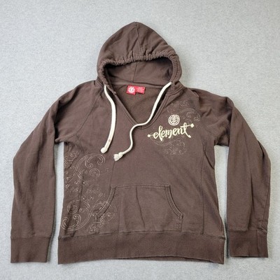 Element Hoodie Womens XL Brown Logo Skateboard Embroidery Pockets Pullover