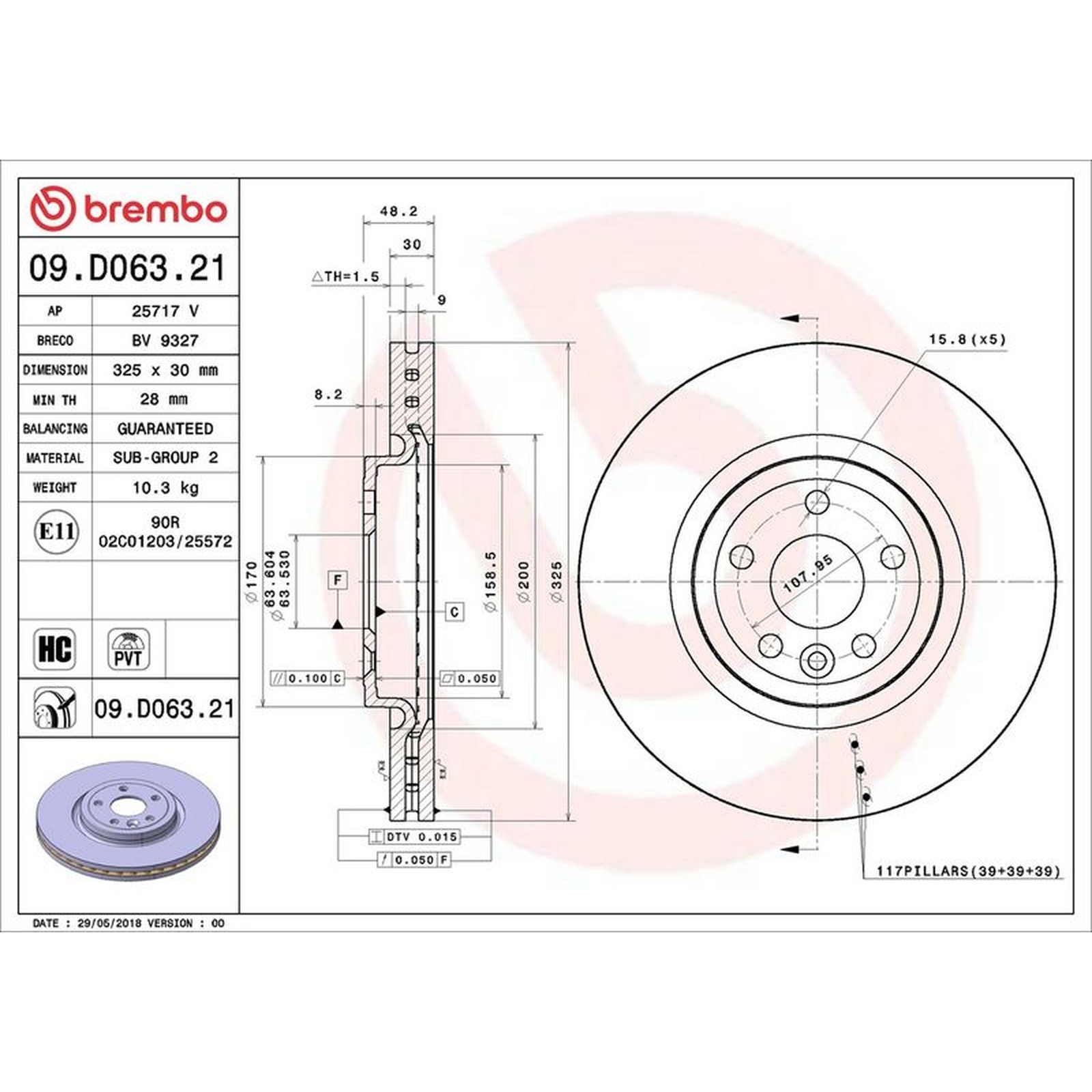 Brembo Prime Line UV Coated Vented Brake Disc 09.D063.21 - High Quality