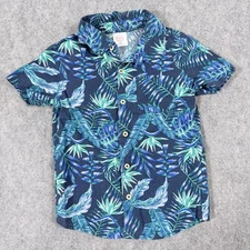 Wonder Nation Tropical Hawaiian Shirt Fits Boy Toddler's Size 4T Blue/Green Palm