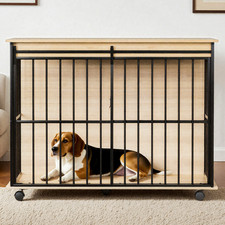 Dog Crate Furniture with Tray Features Wooden Tabletop Equipped W Sliding Doors