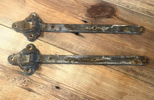 Antique vintage 2  wrought iron heavy duty strap hinges barn shed doors SALVAGE