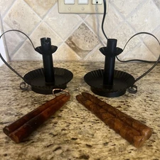 Black Matte Metal Candle Holders With Handle For Candlestick Set Of 2