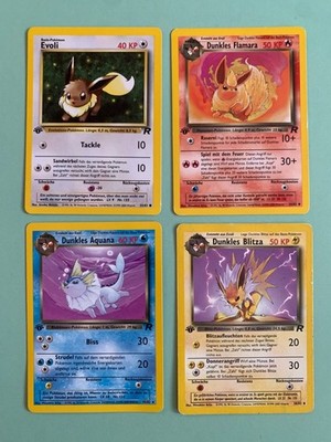 Pokemon 1. Edition Evoli 55/82, Aquana 45/82, Blitza 38/82, Flamara 35/82 Rocket