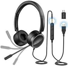 USB Headset with Mic for PC, On-Ear Computer Laptop Headphones with Noise Can...