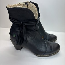 El Naturalista Black Leather Winter Boots 6.5 Fleece Lined Comfort Boho Chic Eco