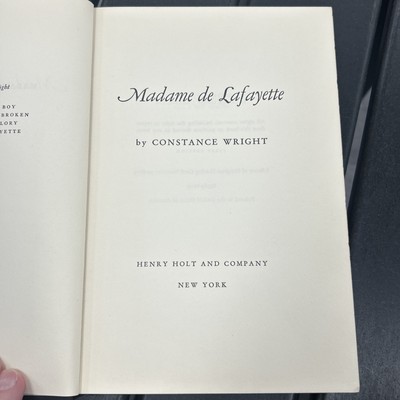 Madame de Lafayette Book 1st Edition 1950 Wright Henry Holt & Co Hardback GUC