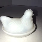 Vintage Hazel Atlas White Milk Glass Hen On Nest Covered Dish 4.5”