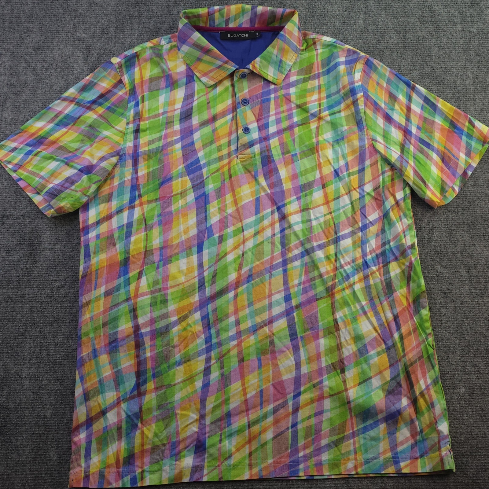 Bugatchi Polo Medium Multicolor Plaid Madras Shor… - image 1