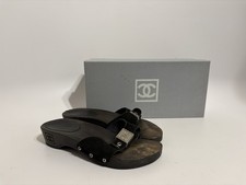 Vtg Chanel Black Suede CC Logo Slide Sandals 36