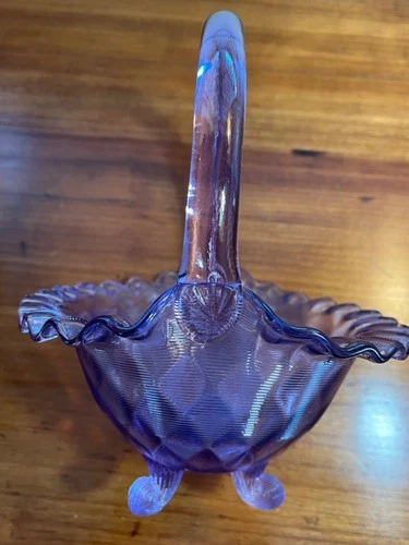 Rare Fenton Art Glass HTF "Wisteria Purple" Basket with Handle & Ruffled Edge