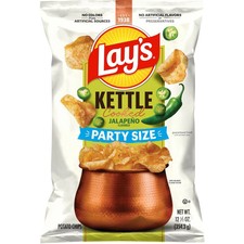 Lay S Jalapeno Kettle Cooked Potato Chips Party Size Bag, 12.5 Oz