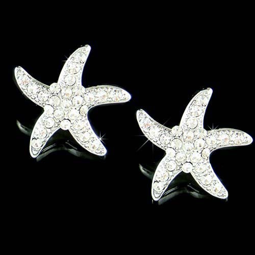 ~ Seesterne Clip auf mit Swarovski Kristall Strand Seestern Schraube Rückseite Ohrringe - Bild 1 von 1